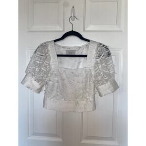 Azulu Blouse Puffy Short Sleeves Square Neck Fringe Crop size XS